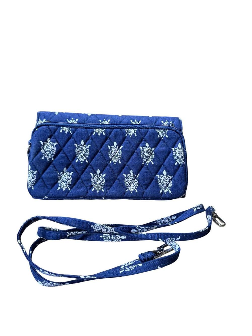 Vera Bradley Quilted Blue Crossbody Wallet with Turtle Print - Picture 2 of 4